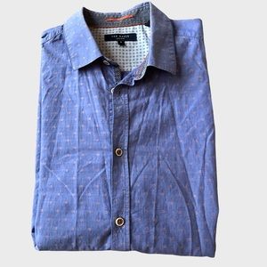 Ted Baker 100% Cotton Button Up Short Sleeve Dress Shirt Blue with Red Details